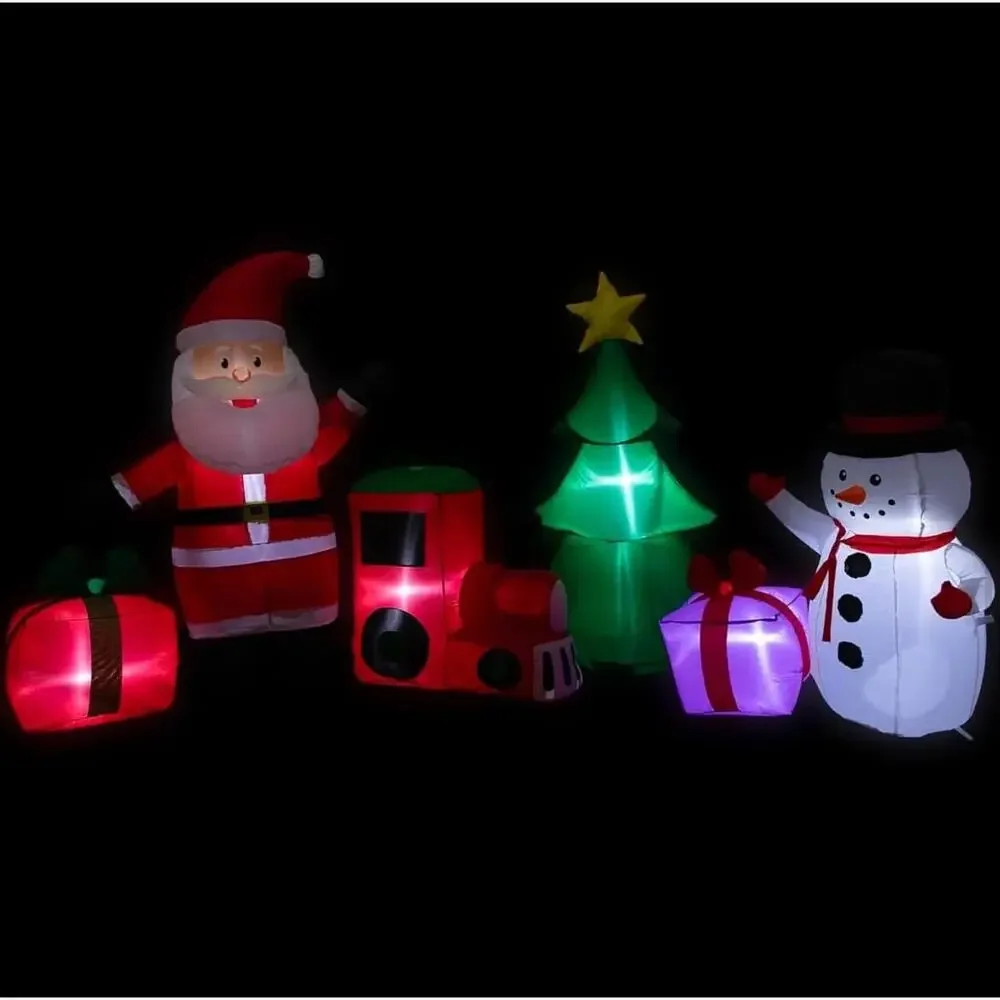 Holiday Time Inflatable Santa Snowman Train Christmas Tree Collection Scene 9'